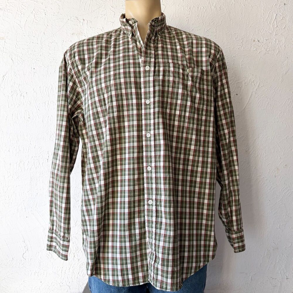 C.C Filson Plaid Button-Down Shirt Mens Large Green Red White Cotton Long Sleeve
